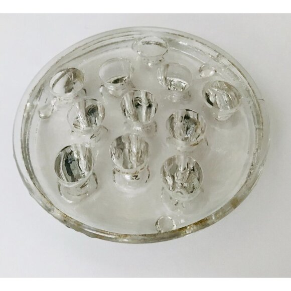 Vintage Thick Glass Flower Frog Clear Heavy 11 Holes Floral Arranging 3.25" - Picture 2 of 6
